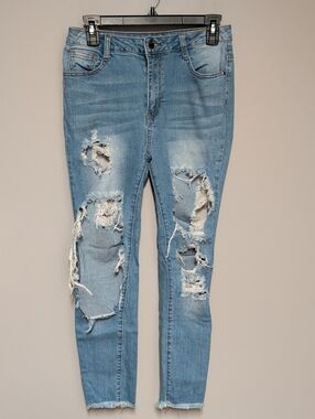 Light Blue Distressed Women's Skinny Jeans